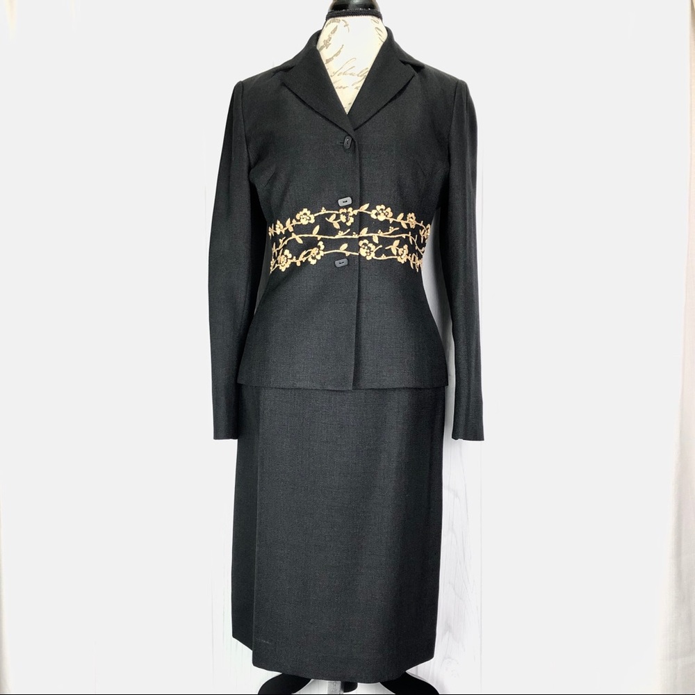 Kasper ASL Black Suit with Gold Embroidered detail